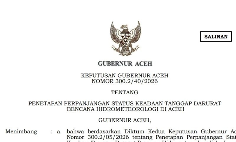 Gambar; Cuplikan Surat Keputusan Gubernur Aceh
