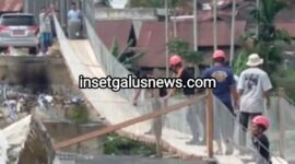Pembangunan jembatan darurat penghubung Pintu Rime-Pining di Kabupaten Gayo Lues hingga hari kedua pengerjaan, Senin (6/4) sekira pukul 16.00 wib, telah mencapai progres 90 persen.